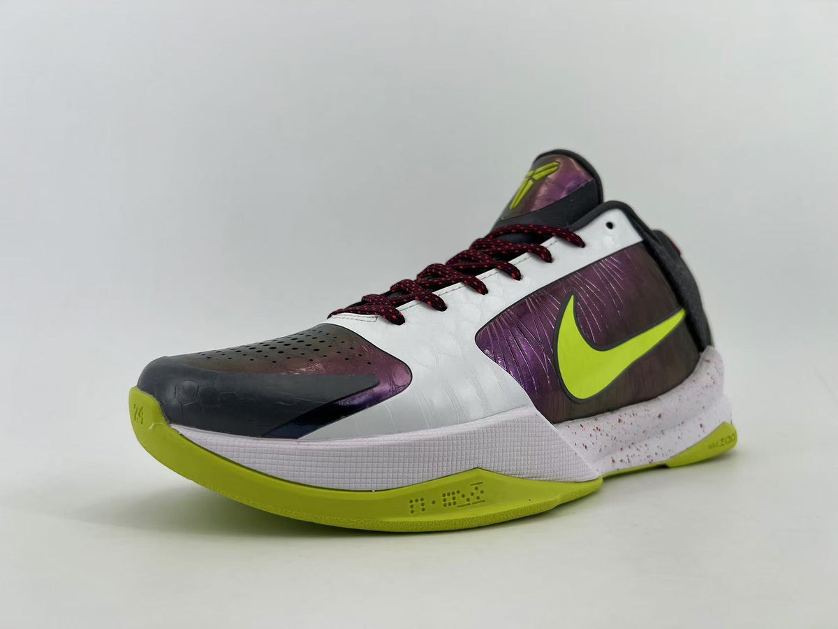 Nike Kobe 5 Protro Basketball Shoes in White Purple Volt CD4991-100 - product image from the listing.