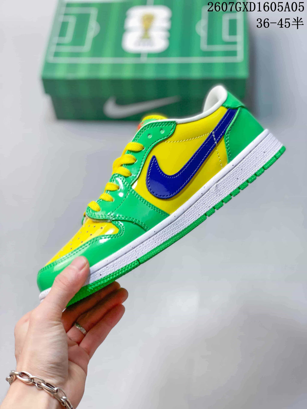 Air Jordan 1 Low Green Yellow Blue Sneakers - product image from the listing.