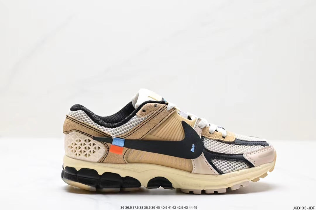 Tan and Black Nike Air Zoom Vomero 5 Running Shoes - product image from the listing.