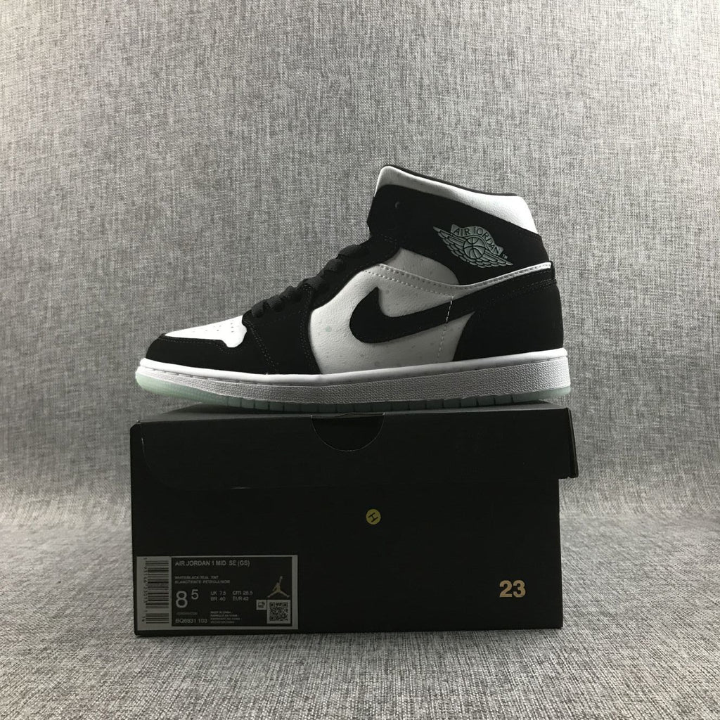 Air Jordan 1 Mid Sneakers in Black White Mint BQ6931-103 - product image from the listing.