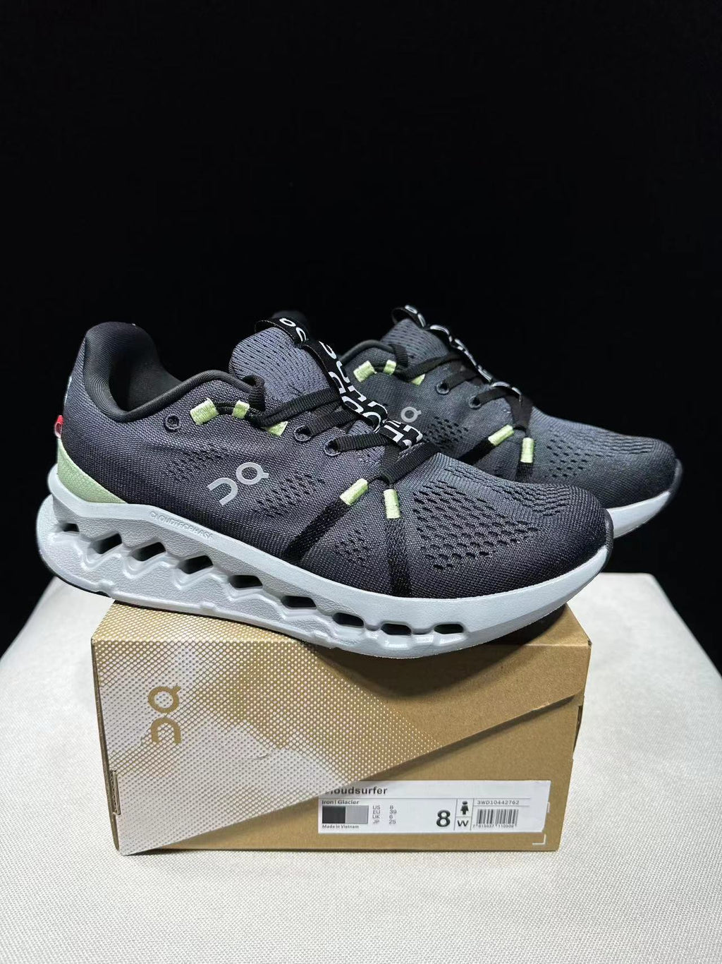 Black and Glacier On Cloudsurfer Running Shoes - product image from the listing.