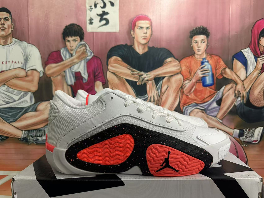 Jordan Basketball Sneakers in White Black Red - product image from the listing.