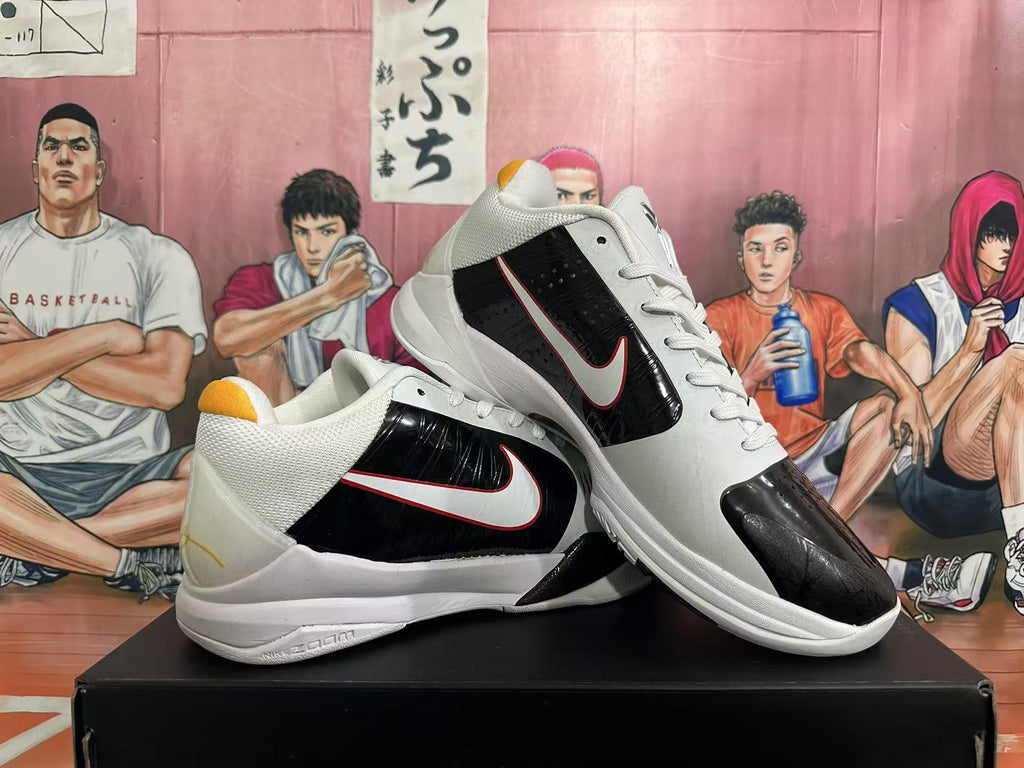 Nike Kobe 5 Basketball Shoes in White Black - product image from the listing.