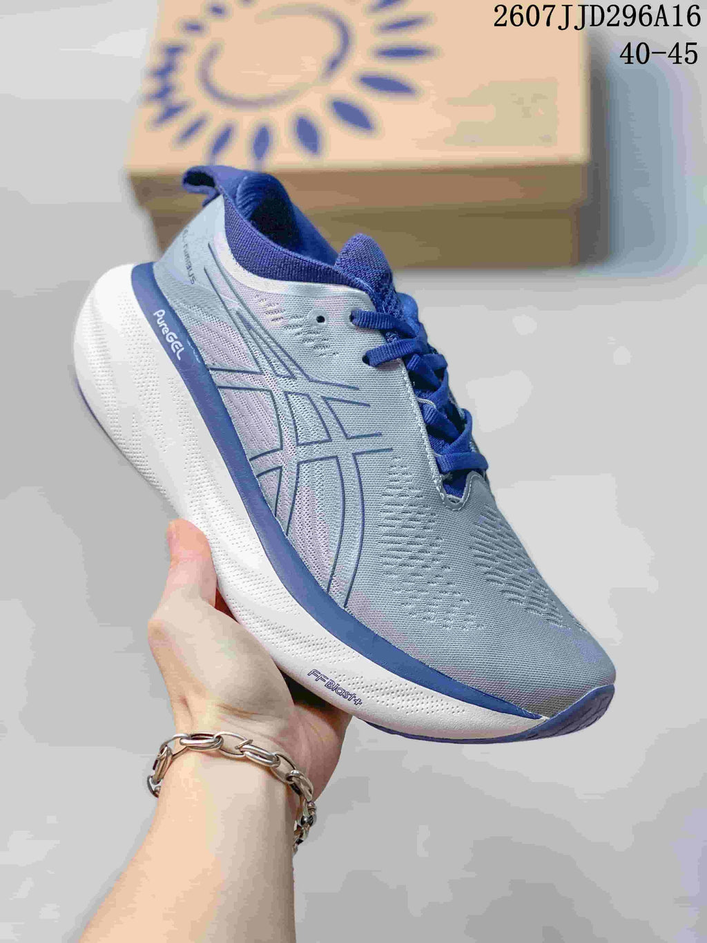 Women's ASICS GEL-Nimbus 25 Running Sneakers Gray Blue - product image from the listing.