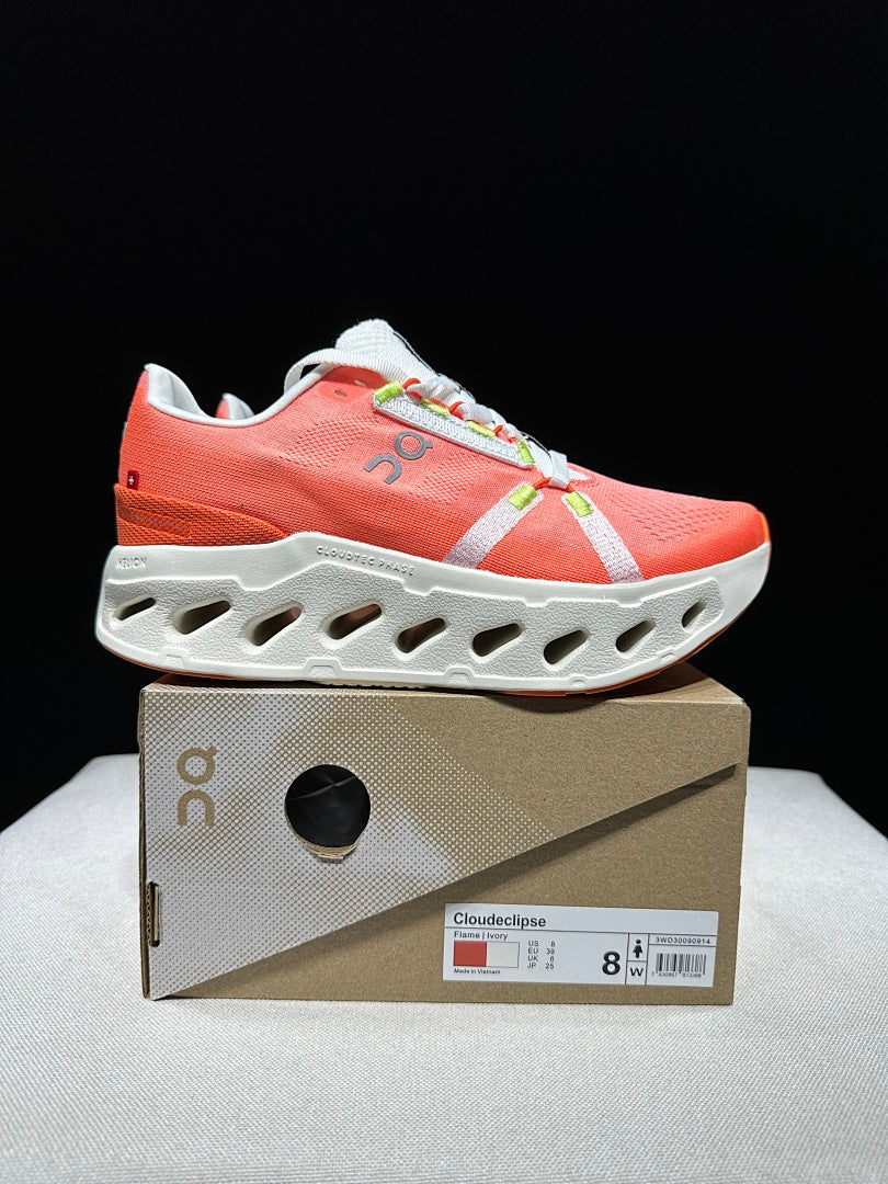 On Cloud Eclipse Running Shoes in Flame and in Ivory - product image from the listing.