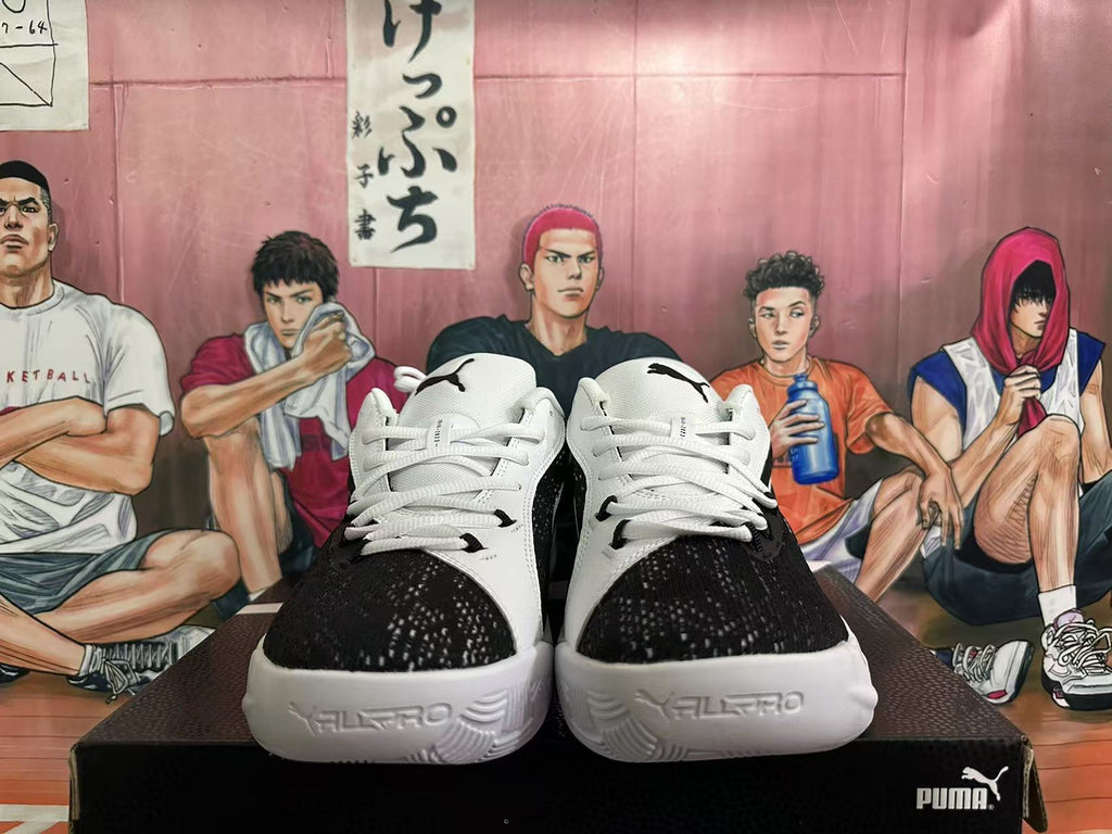 PUMA Basketball Shoes, White, in Black and Red - product image from the listing.