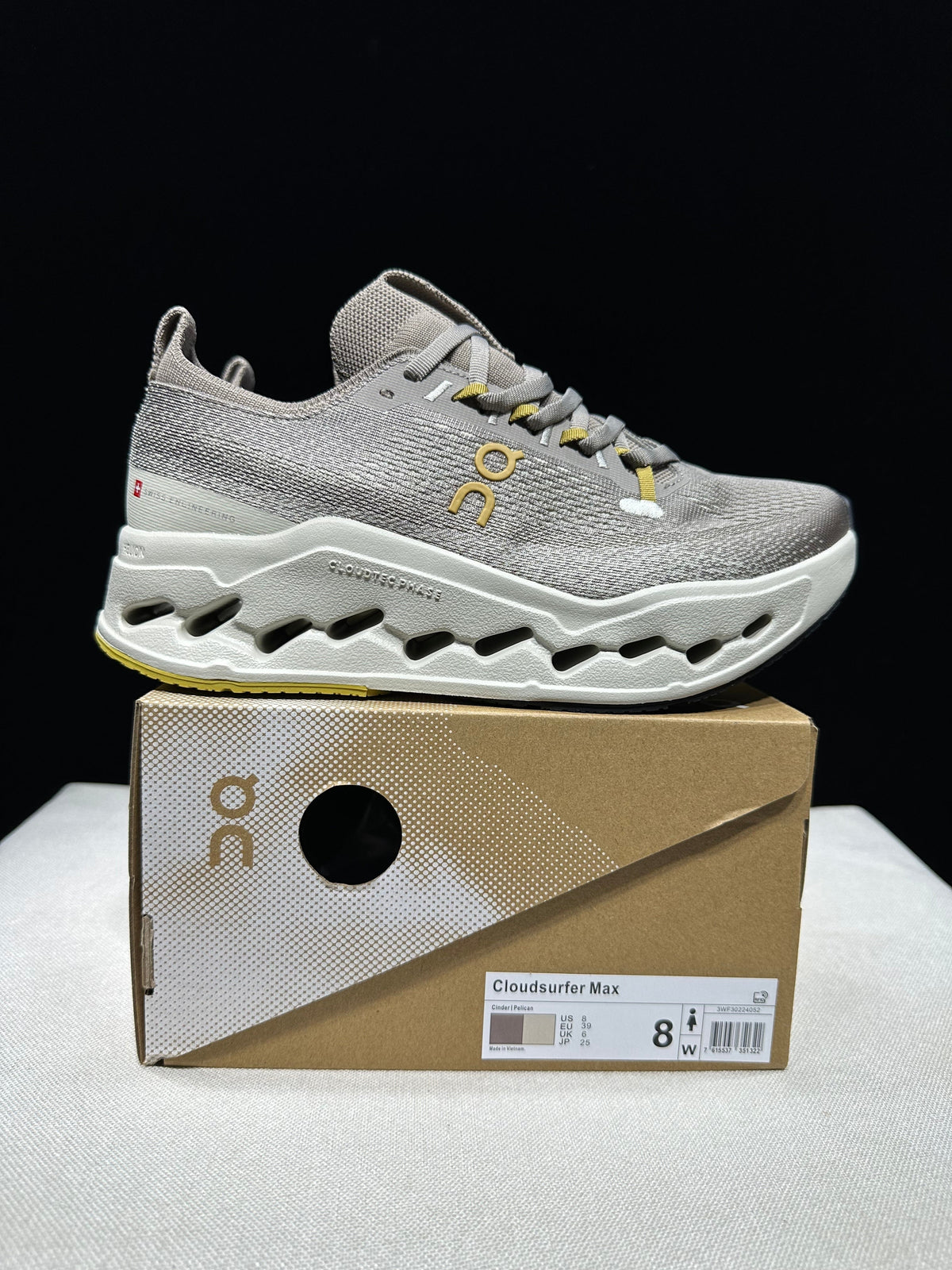 On Cloudsurfer Max Running Sneakers in Gray Beige - product image from the listing.