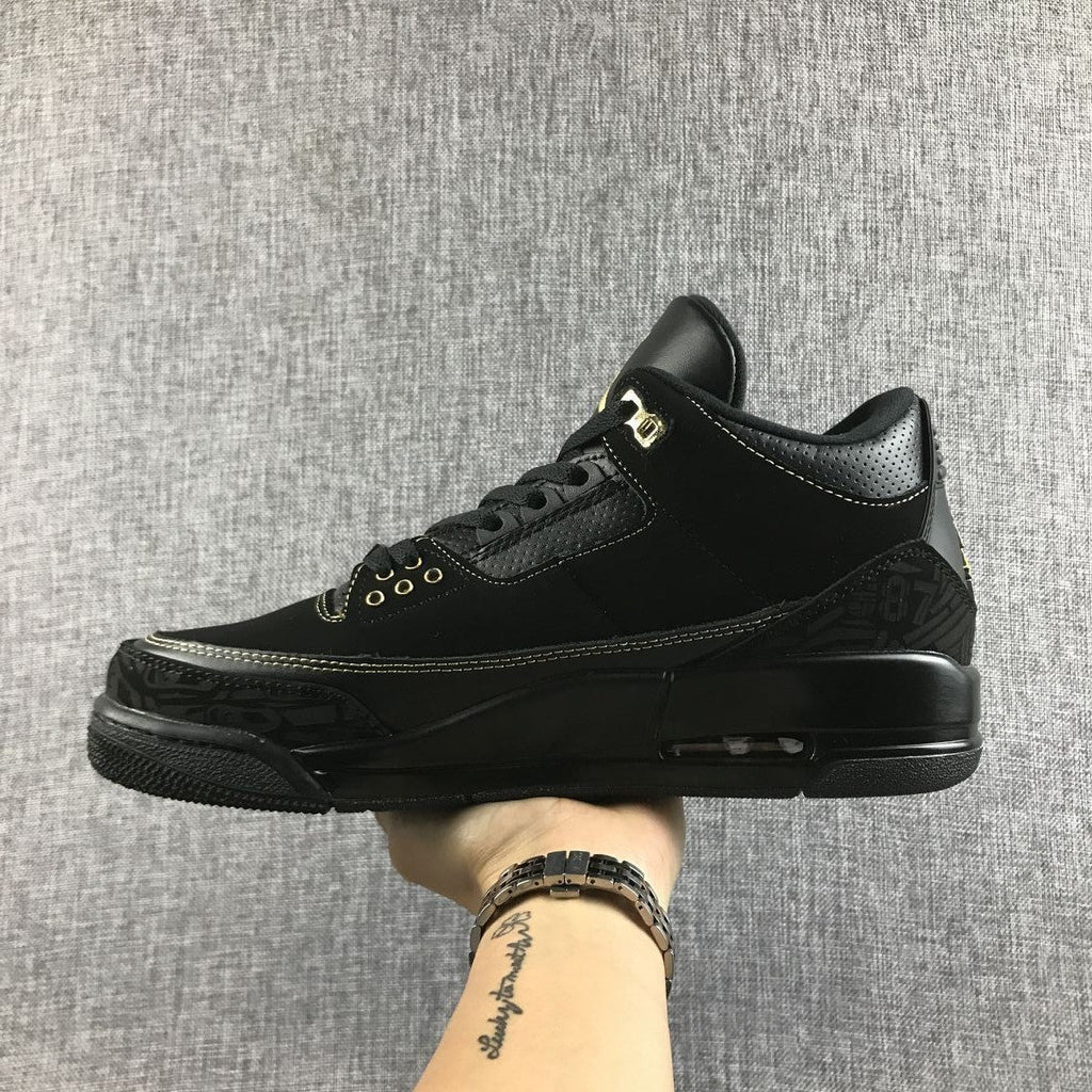 Air Jordan 3 BHM High-Top Sneakers in Black and Metallic Gold - product image from the listing.