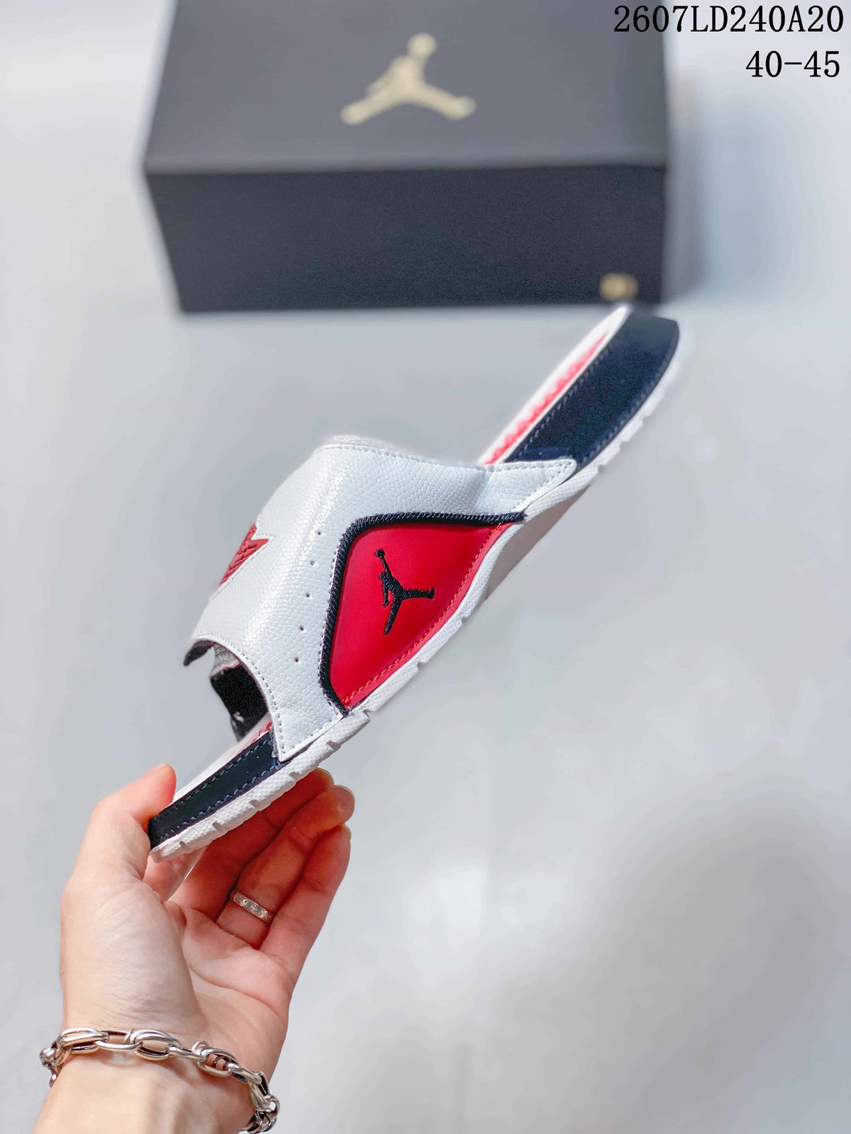 Air Jordan Hydro II Retro Slides White Red Black - product image from the listing.