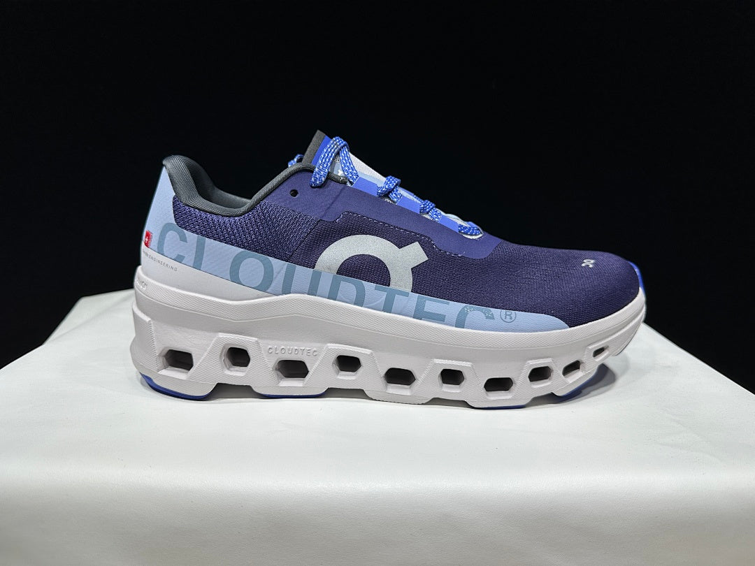 On Cloudmonster Running Shoes, in Navy and White - product image from the listing.