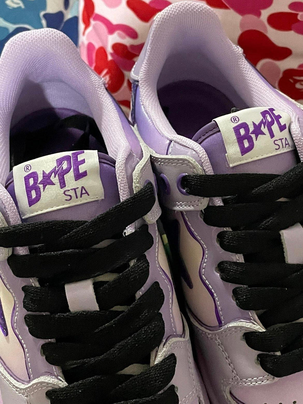 White and Purple BAPE SK8 Sta Sneakers - product image from the listing.