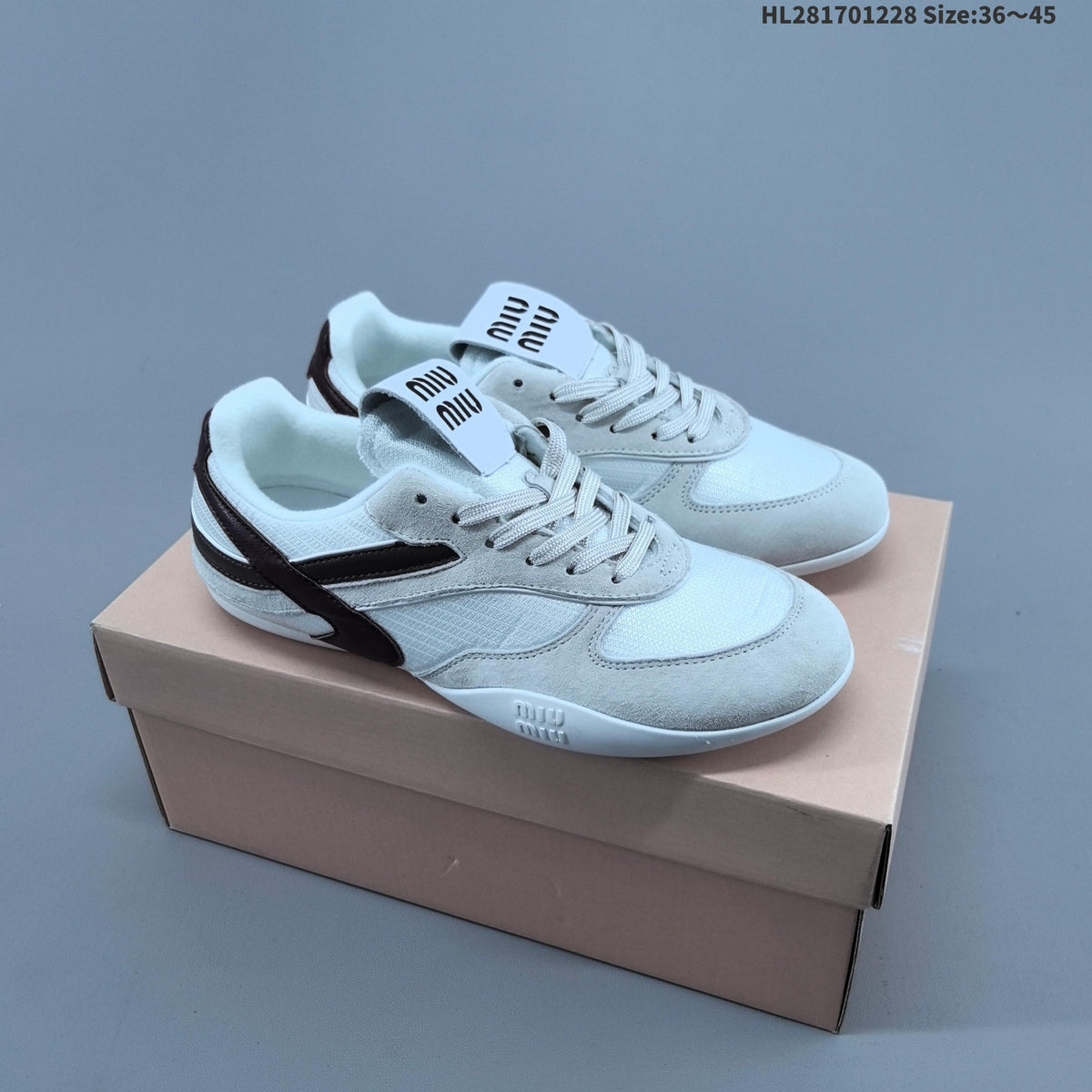 Women's Miu Miu White and Gray Lace-Up Sneakers - product image from the listing.