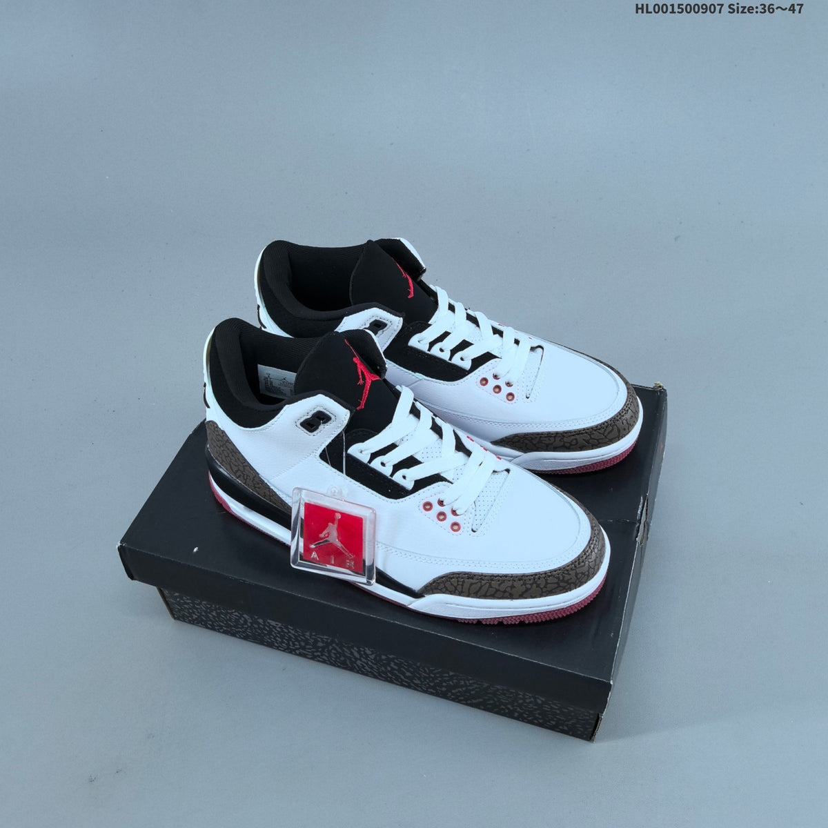 Air Jordan 3 OG World's Best Dad Sneakers in White Black Red - product image from the listing.