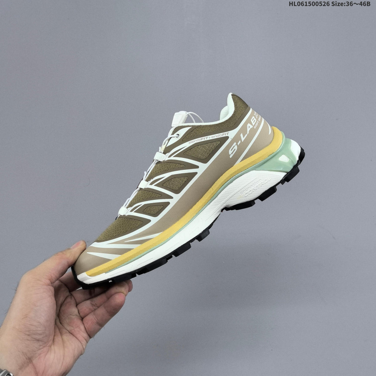 Olive and Beige Salomon XT-6 Trail Running Shoes - product image from the listing.
