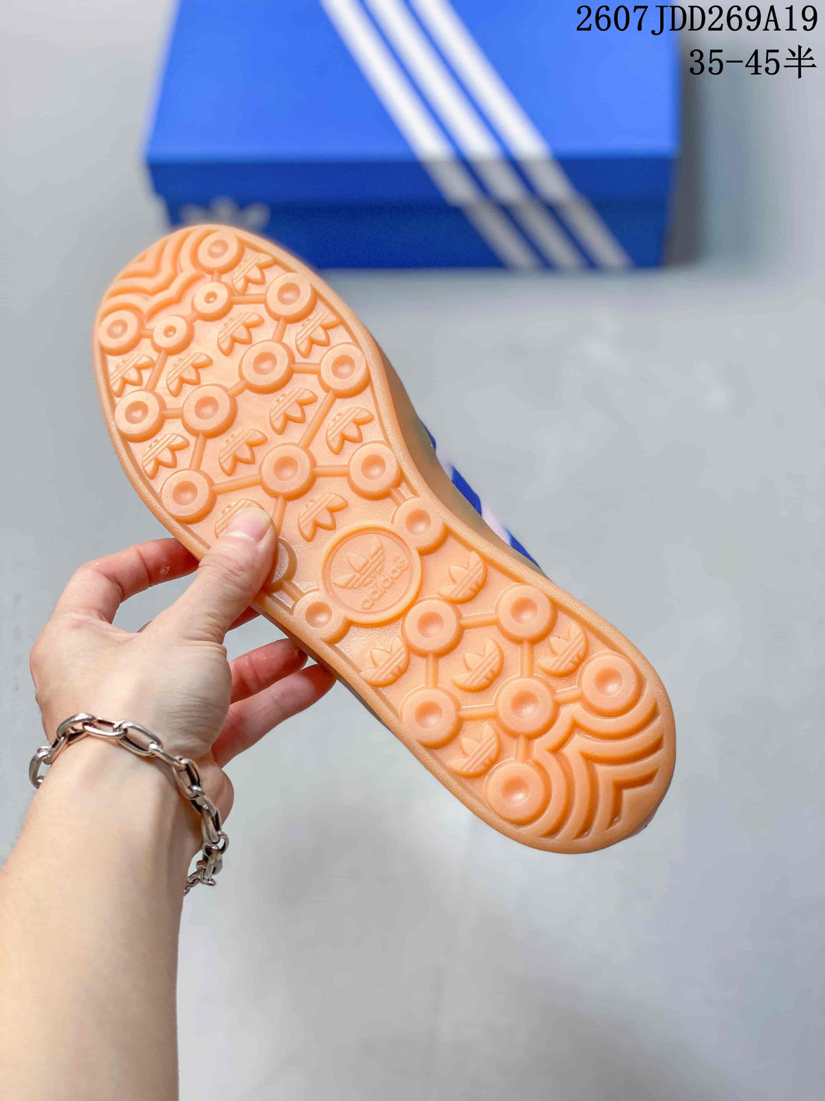 Pink and Blue Adidas Originals Gazelle Sneakers - product image from the listing.