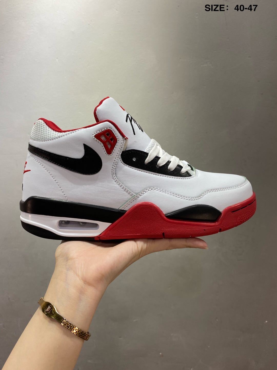 Nike Air Flight 89 High-Top Sneakers in White Red Black - product image from the listing.