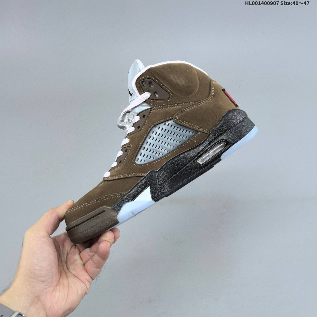 Air Jordan 5 Retro High-Top Sneakers in Brown and Pink - product image from the listing.