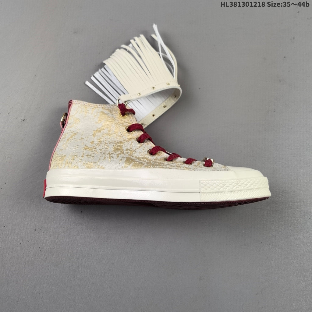 Converse Chuck 70 High-Top Sneakers, in Gold and Burgundy - product image from the listing.