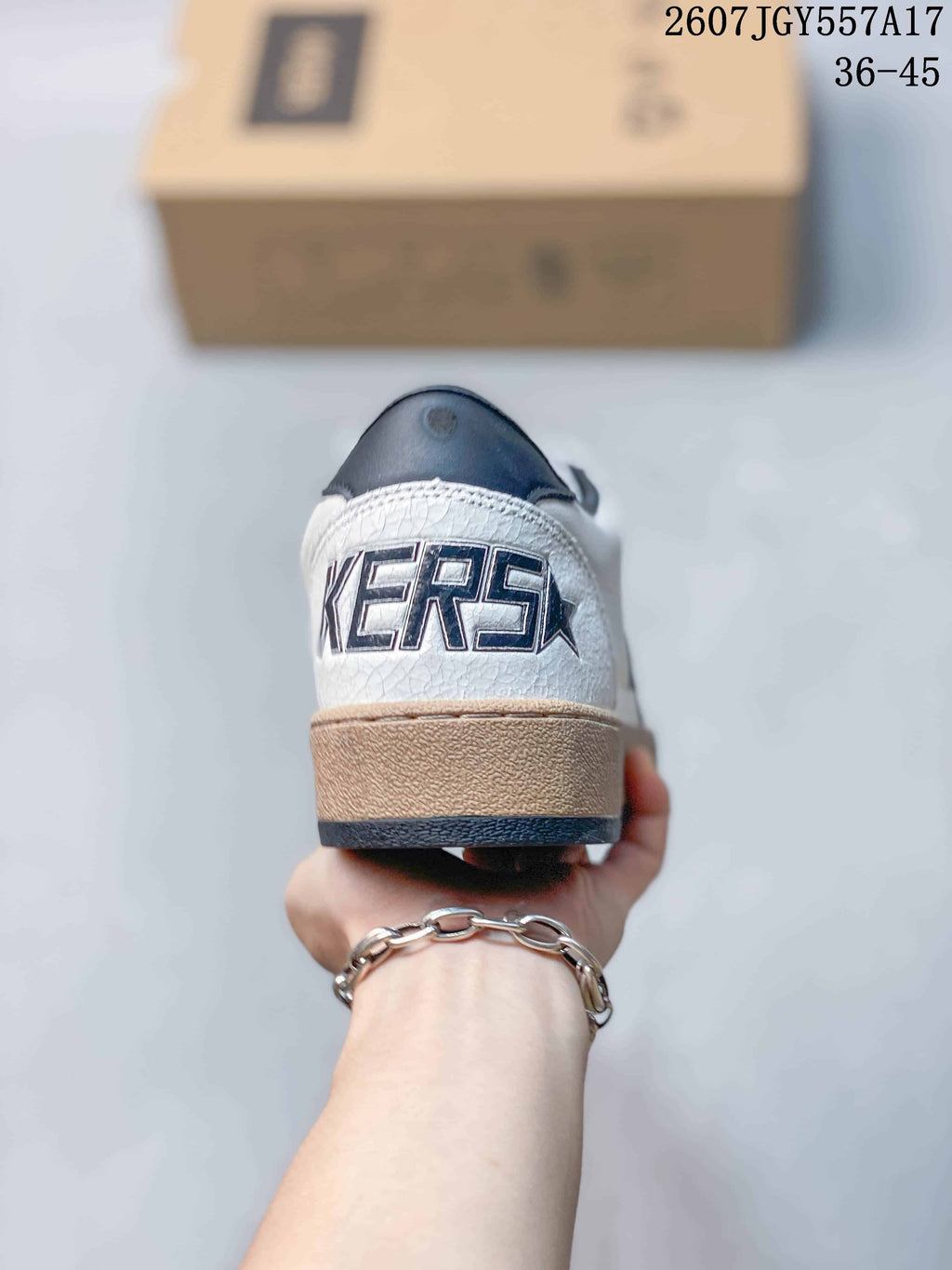 Golden Goose Ball Star Leather Trainers White Navy Star 2607TGY557A17 - product image from the listing.