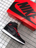Air Jordan 1 High OG Black Satin Sneakers in Black Red - product image from the listing.