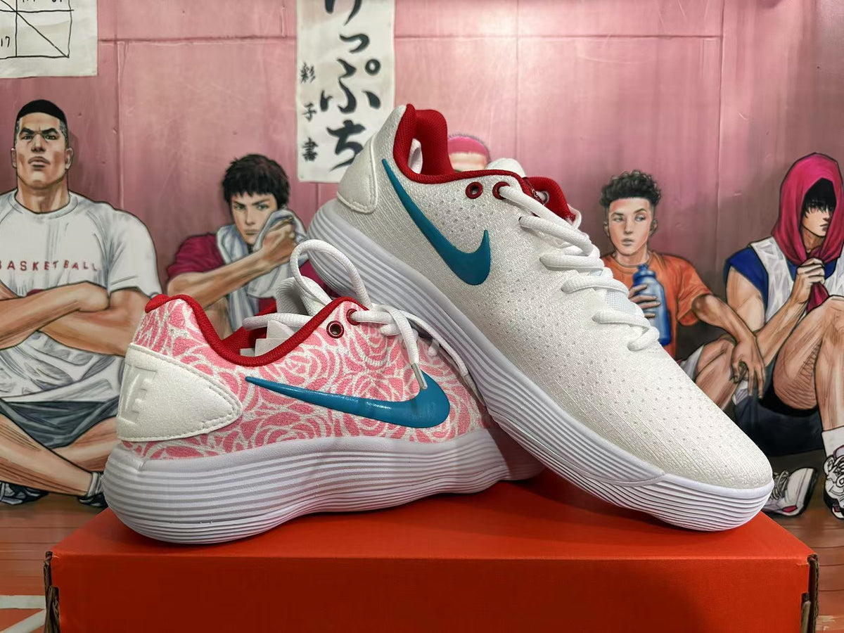 Nike White and Pink Rose Print Basketball Footwear - product image from the listing.