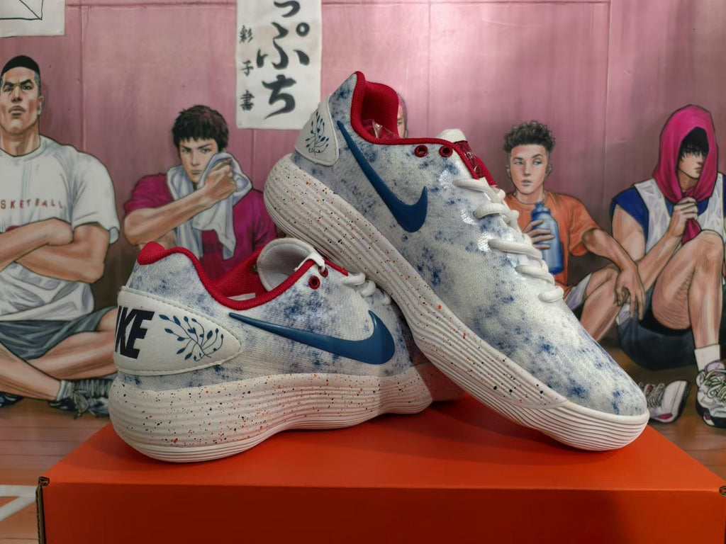 Nike Basketball Shoes in White, in Blue and Red - product image from the listing.