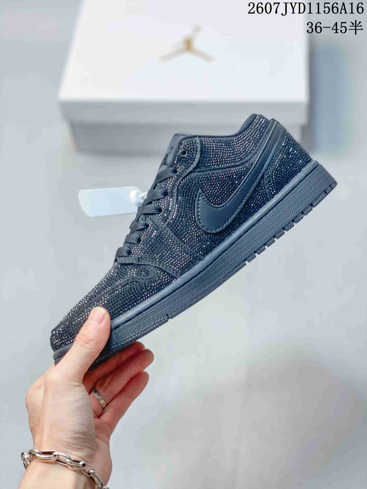 Air Jordan 1 Black Embellished Low-Top Sneakers - product image from the listing.