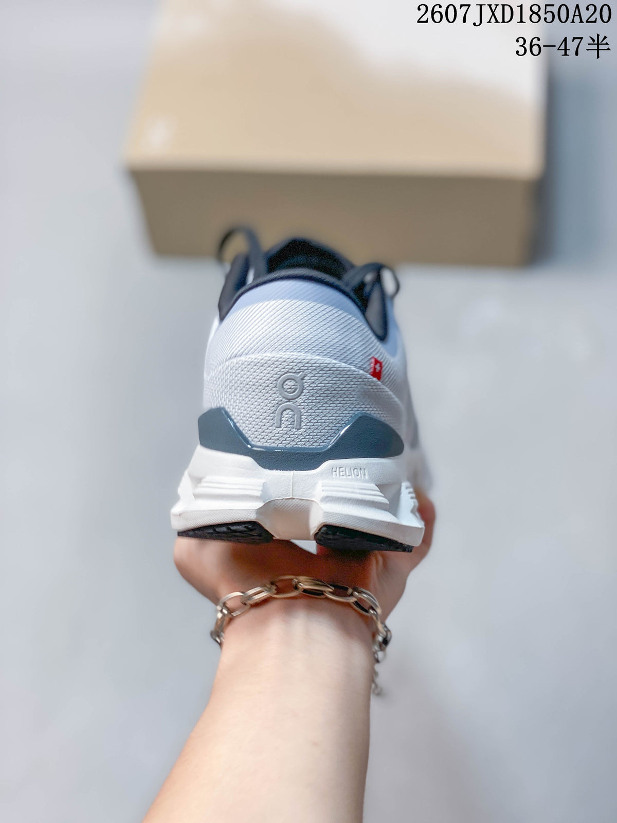 On Cloud X 4 Sneakers in Light Gray White Navy JXD1850A20 - product image from the listing.
