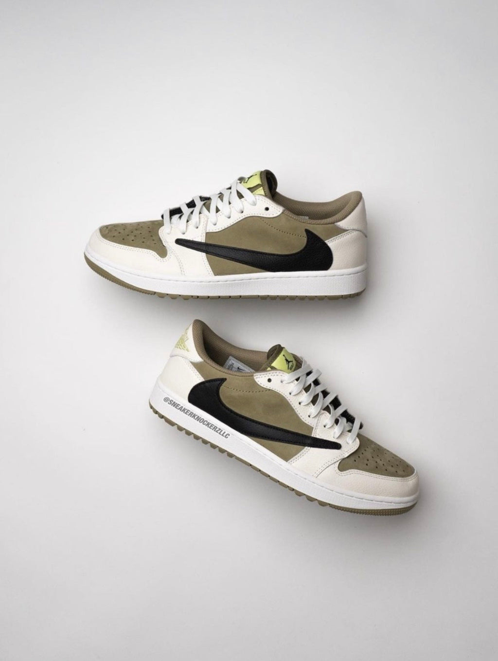 Jordan 1 Low Golf Travis Scott FZ3124-200 in Olive - product image from the listing.