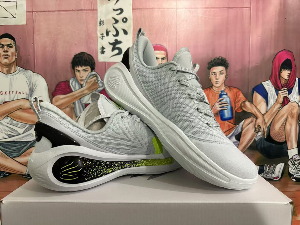 Basketball Shoes in Gray, Black and Neon in Yellow - product image from the listing.