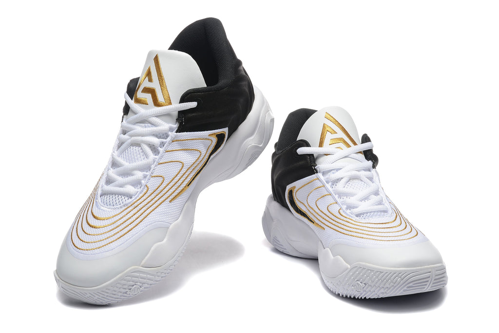 Nike Zoom Freak 5 Basketball Shoes in White Black Gold - product image from the listing.