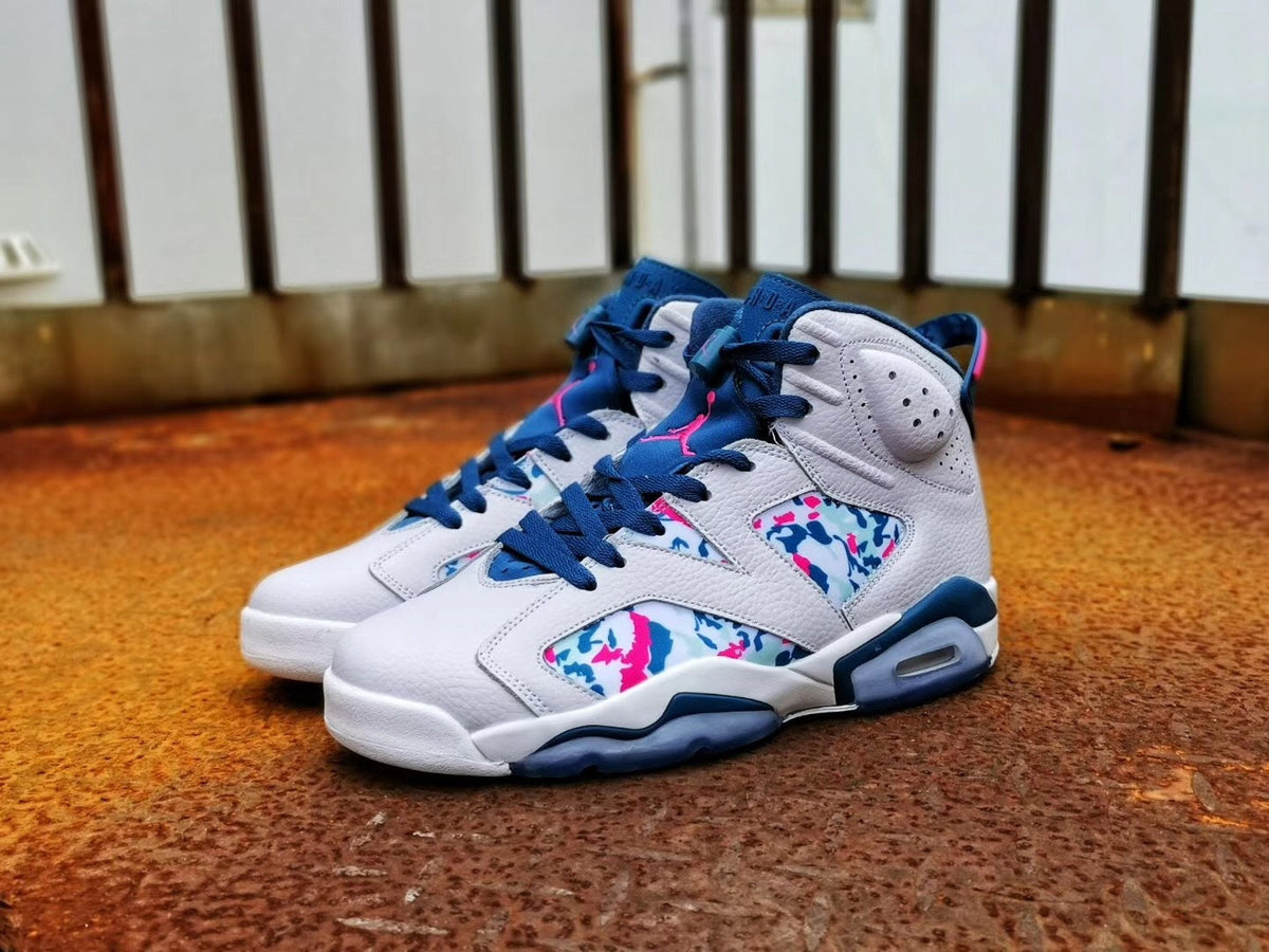 Air Jordan 6 Tie-Dye White Blue Pink Sneakers - product image from the listing.