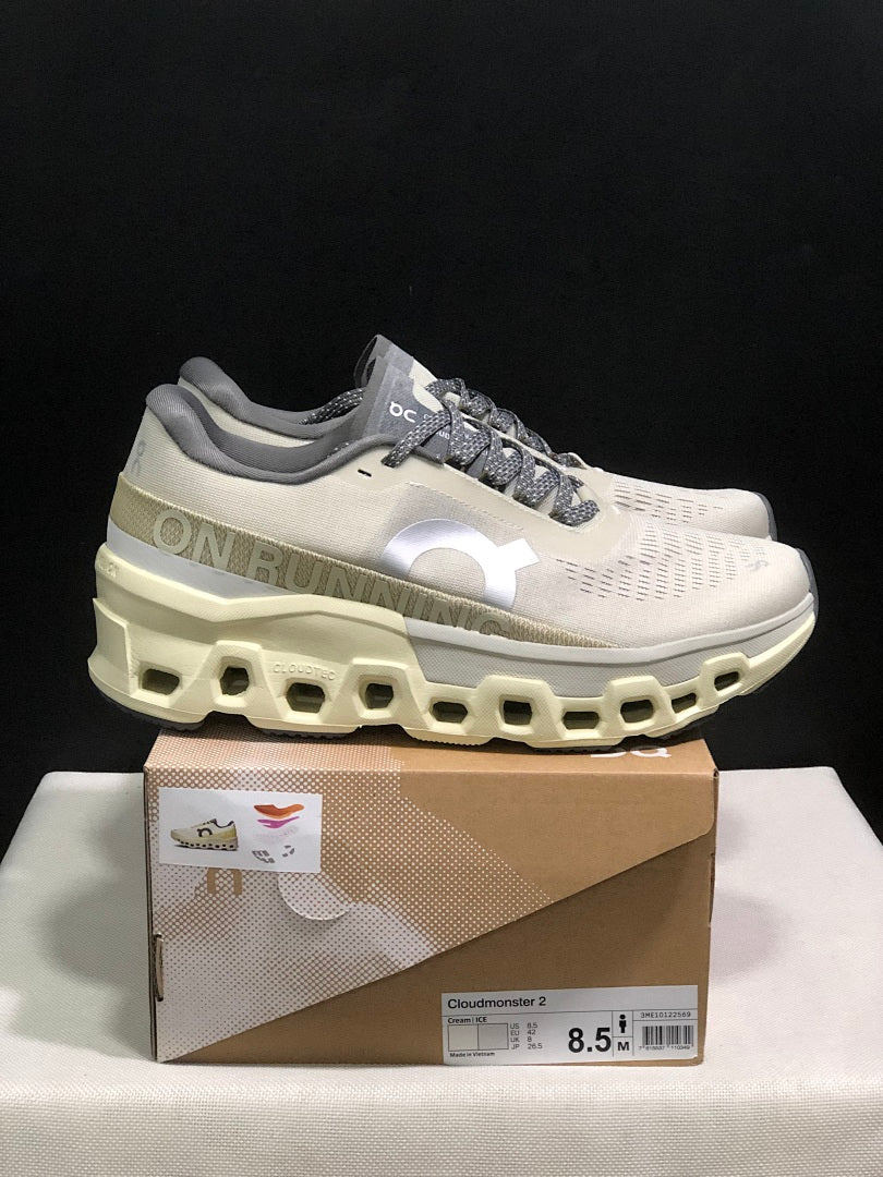 On Cloudmonster 2 Running Shoes in Cream White - product image from the listing.