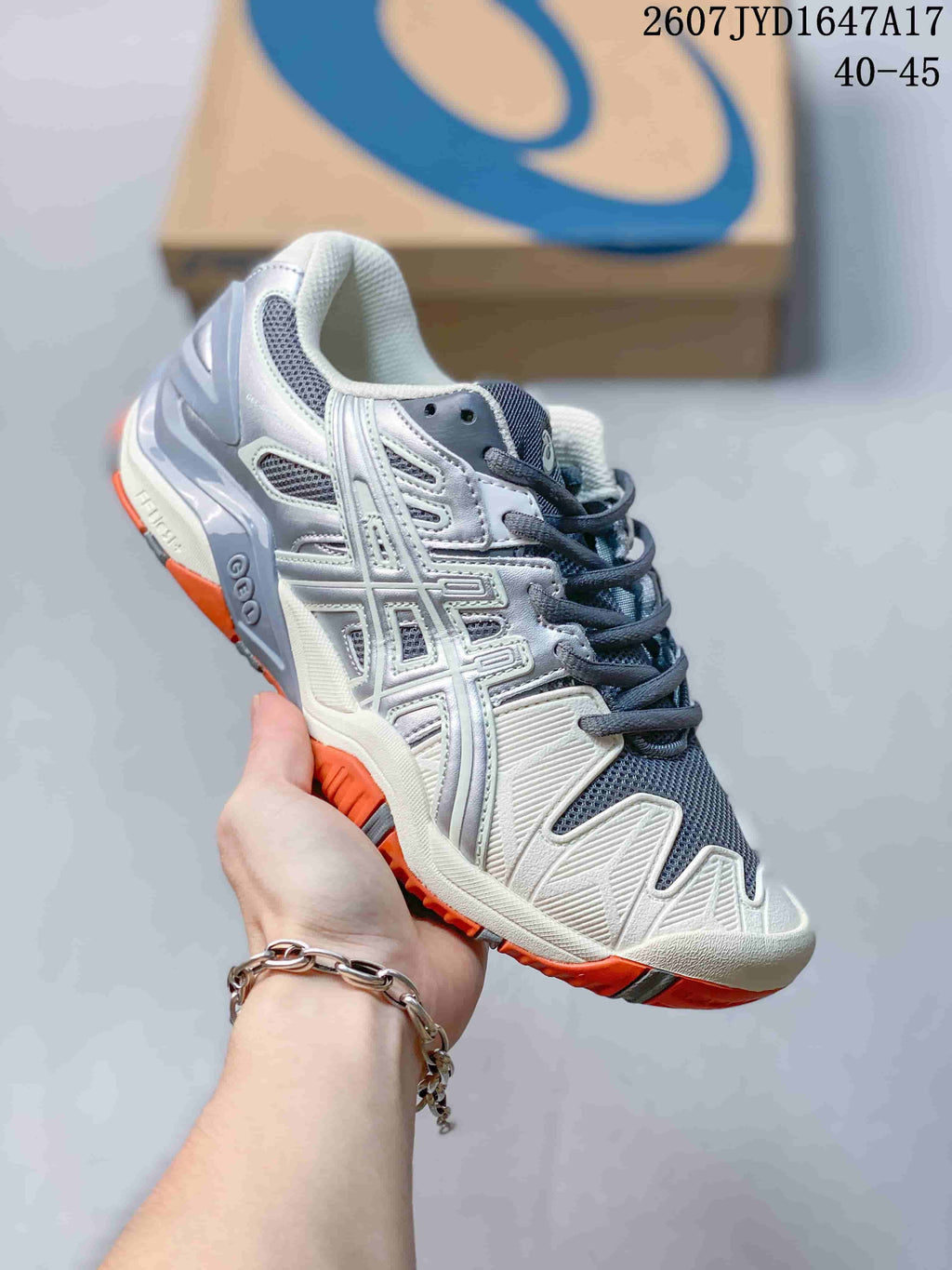 ASICS GEL-RESOLUTION 5 Tennis Shoes in White Grey Orange - product image from the listing.