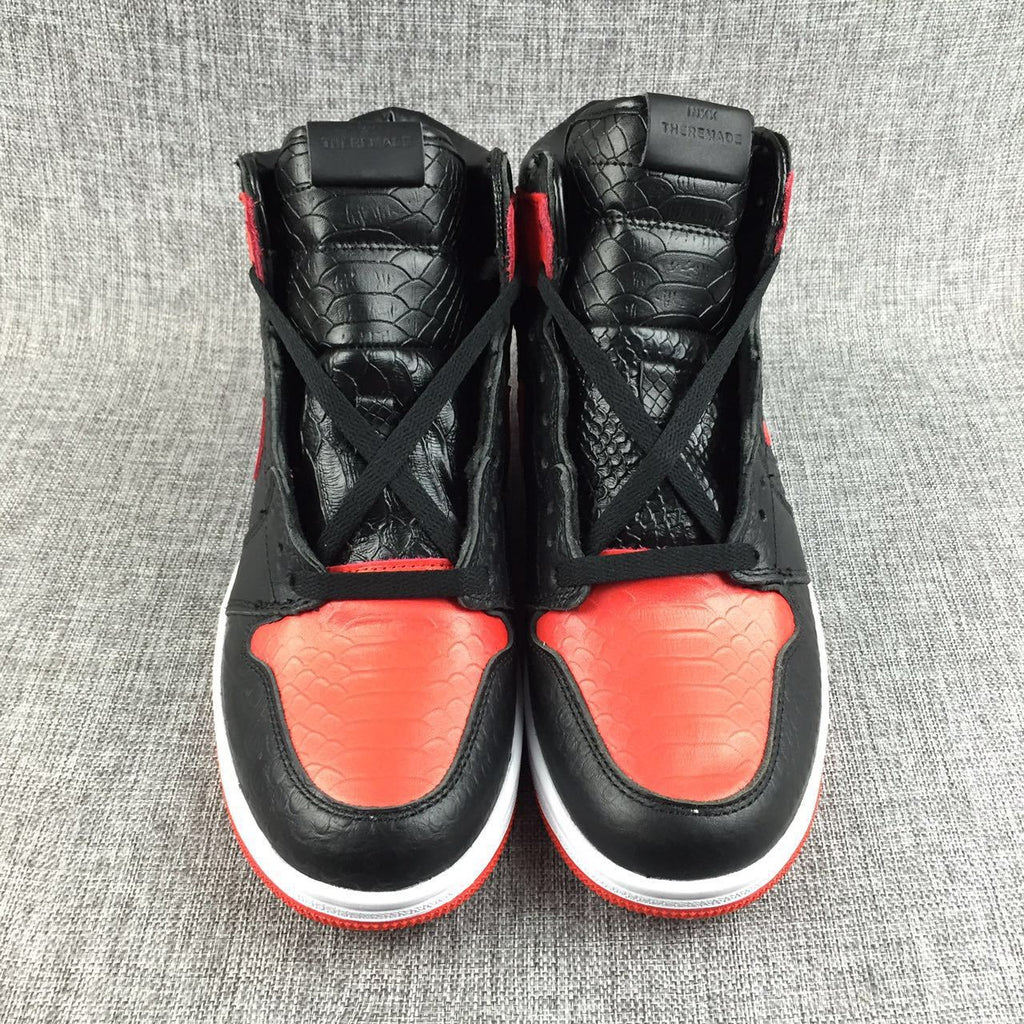 Black Red Scale-Textured Sneakers - Air Jordan 1 High - product image from the listing.