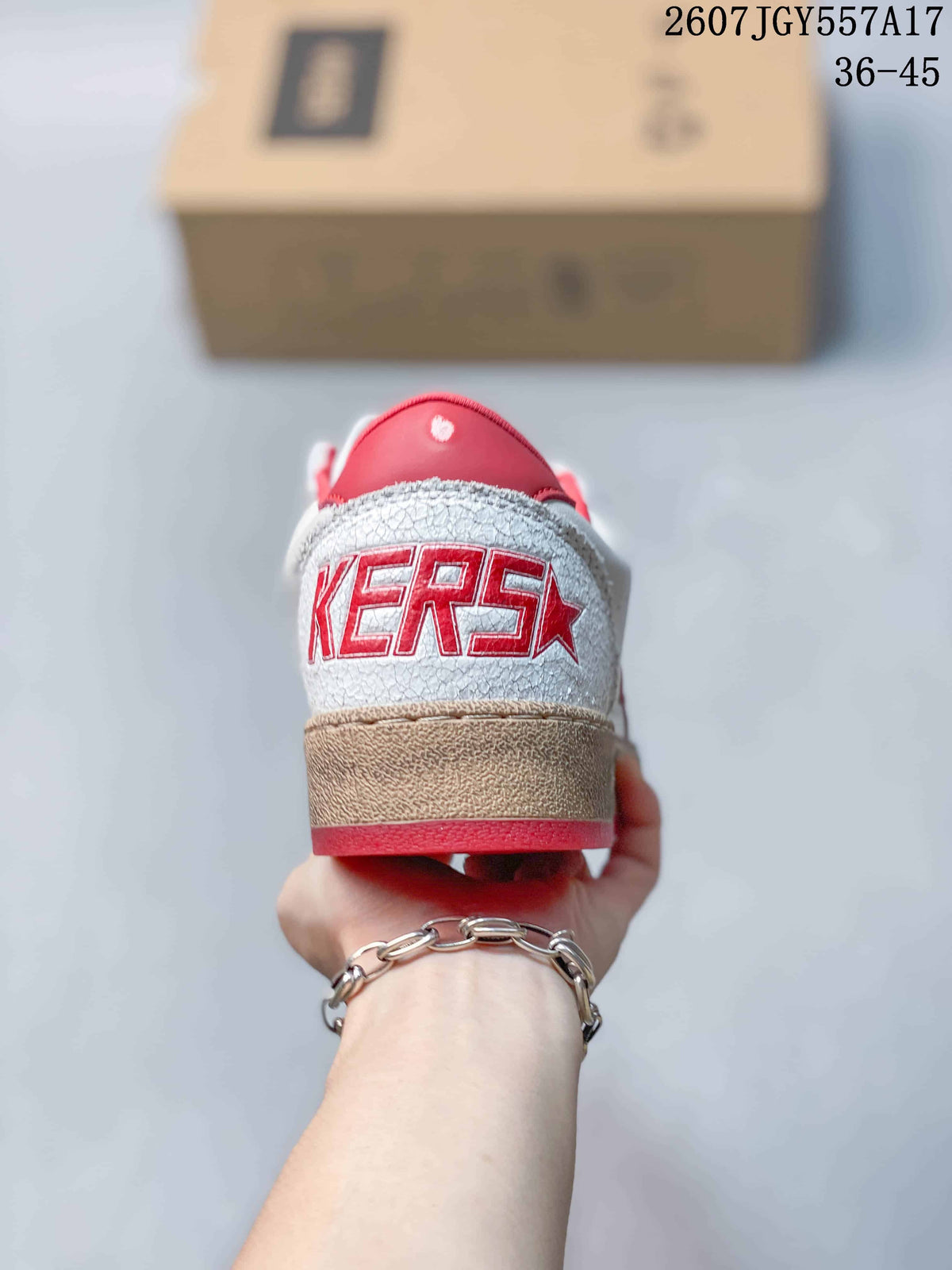 Golden Goose Ball Star Low-Top Sneakers in White Red 2607TGY557A17 - product image from the listing.