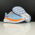 HOKA Clifton 9 Running Shoes in Blue and Orange - product image from the listing.