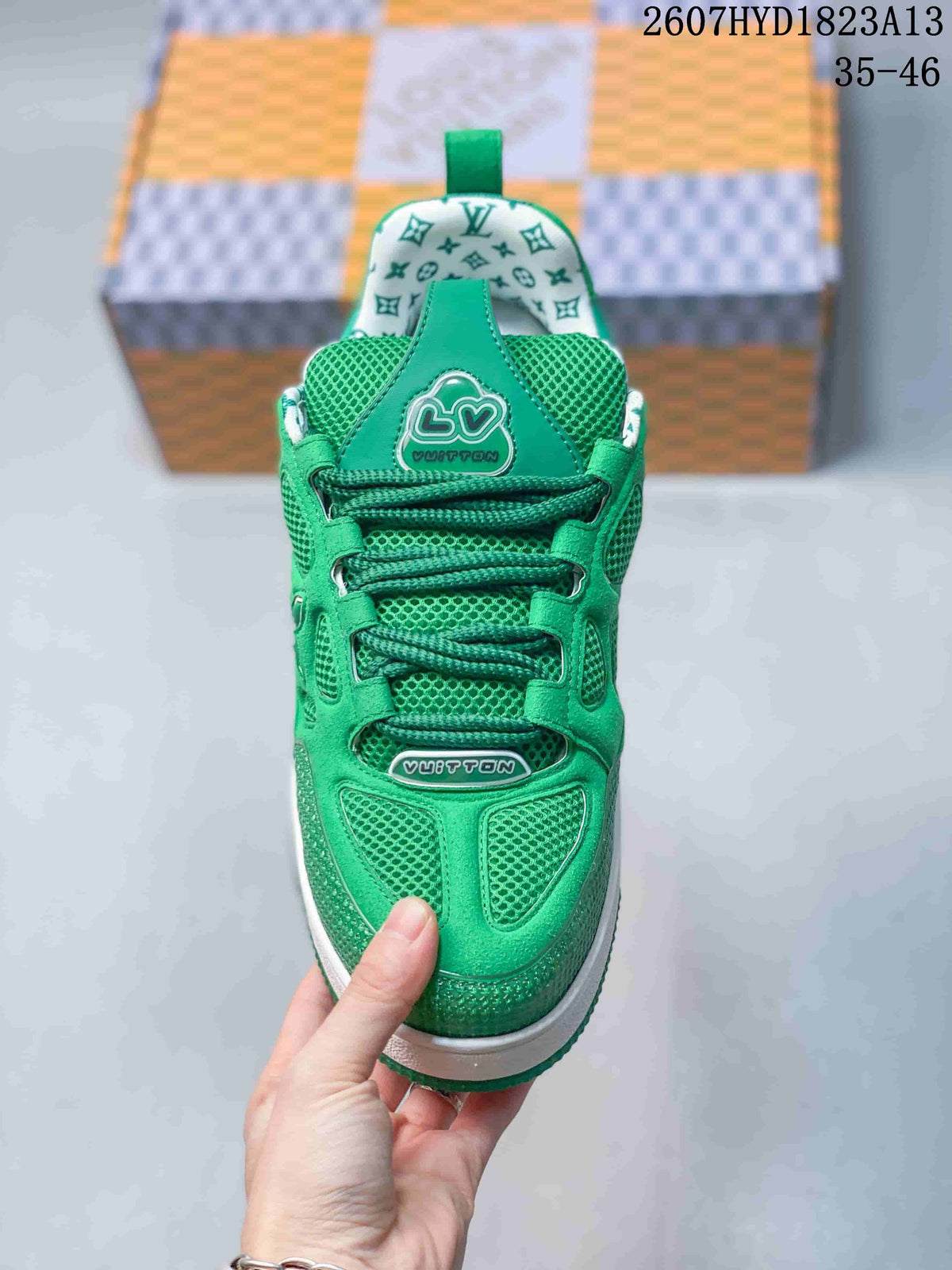 Louis Vuitton Trainer Sneakers in Green 2607HYD1823A13 - product image from the listing.