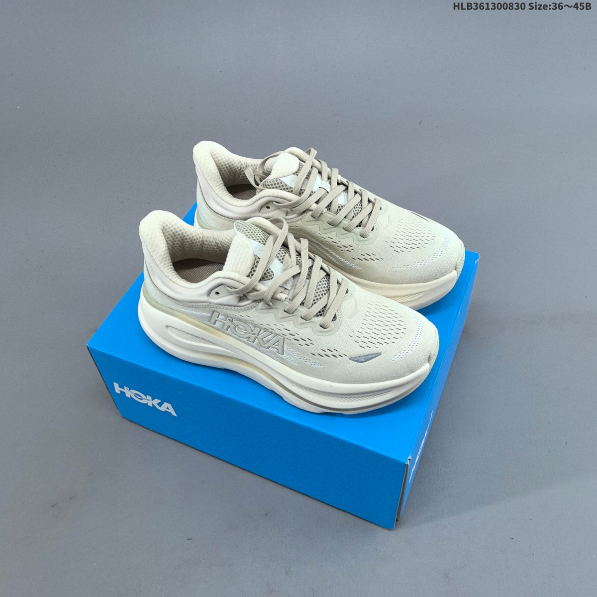 HOKA Bondi 9 Low-Top Shoes for Running, White, Style 1162012 - product image from the listing.