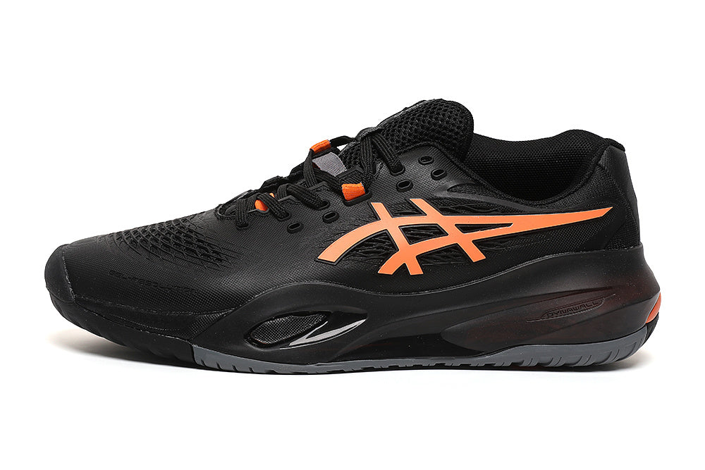 ASICS Gel-Resolution Black and Orange Tennis Footwear - product image from the listing.