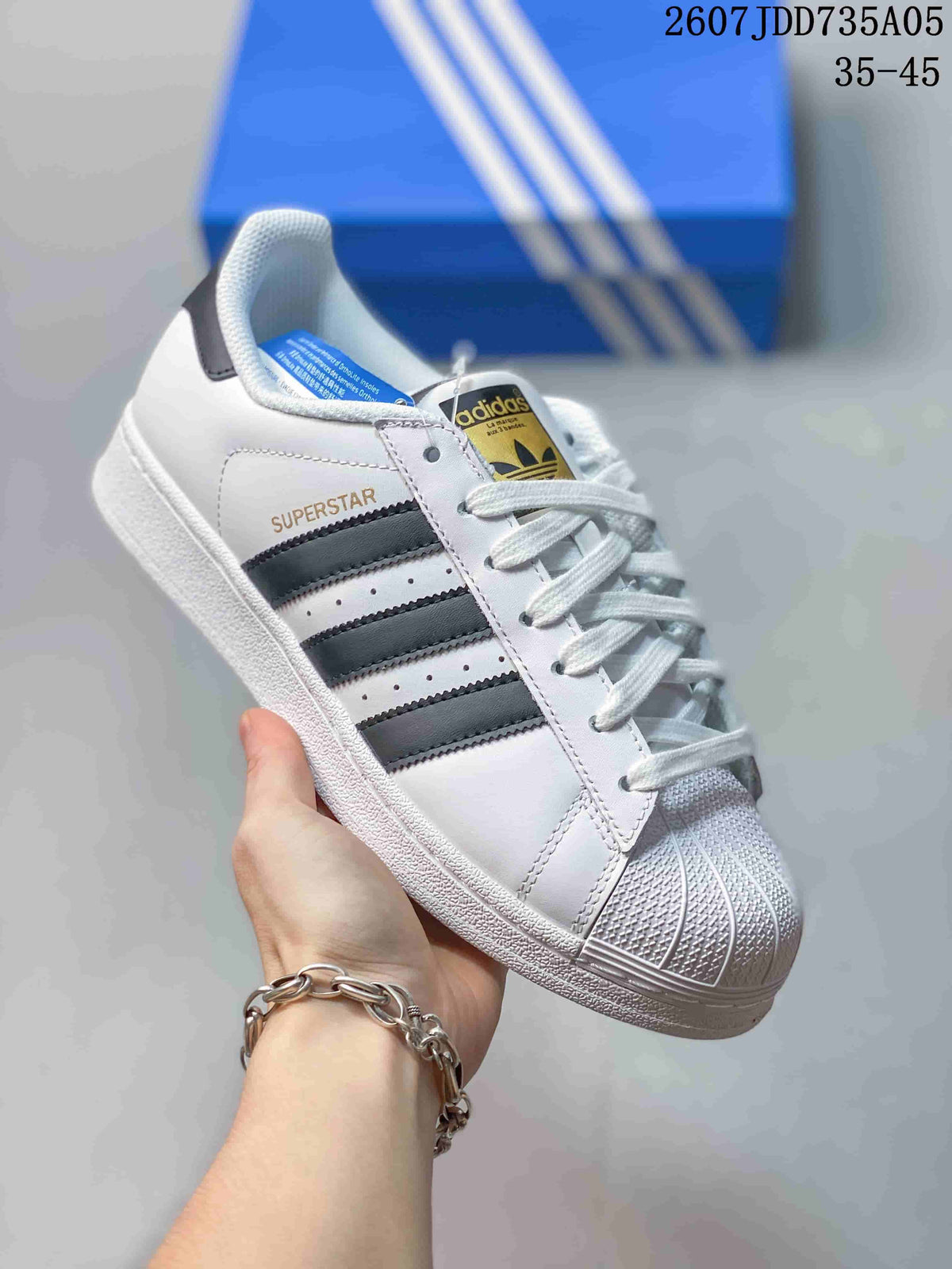 Adidas Superstar White Black Shell-Toe Trainers - product image from the listing.