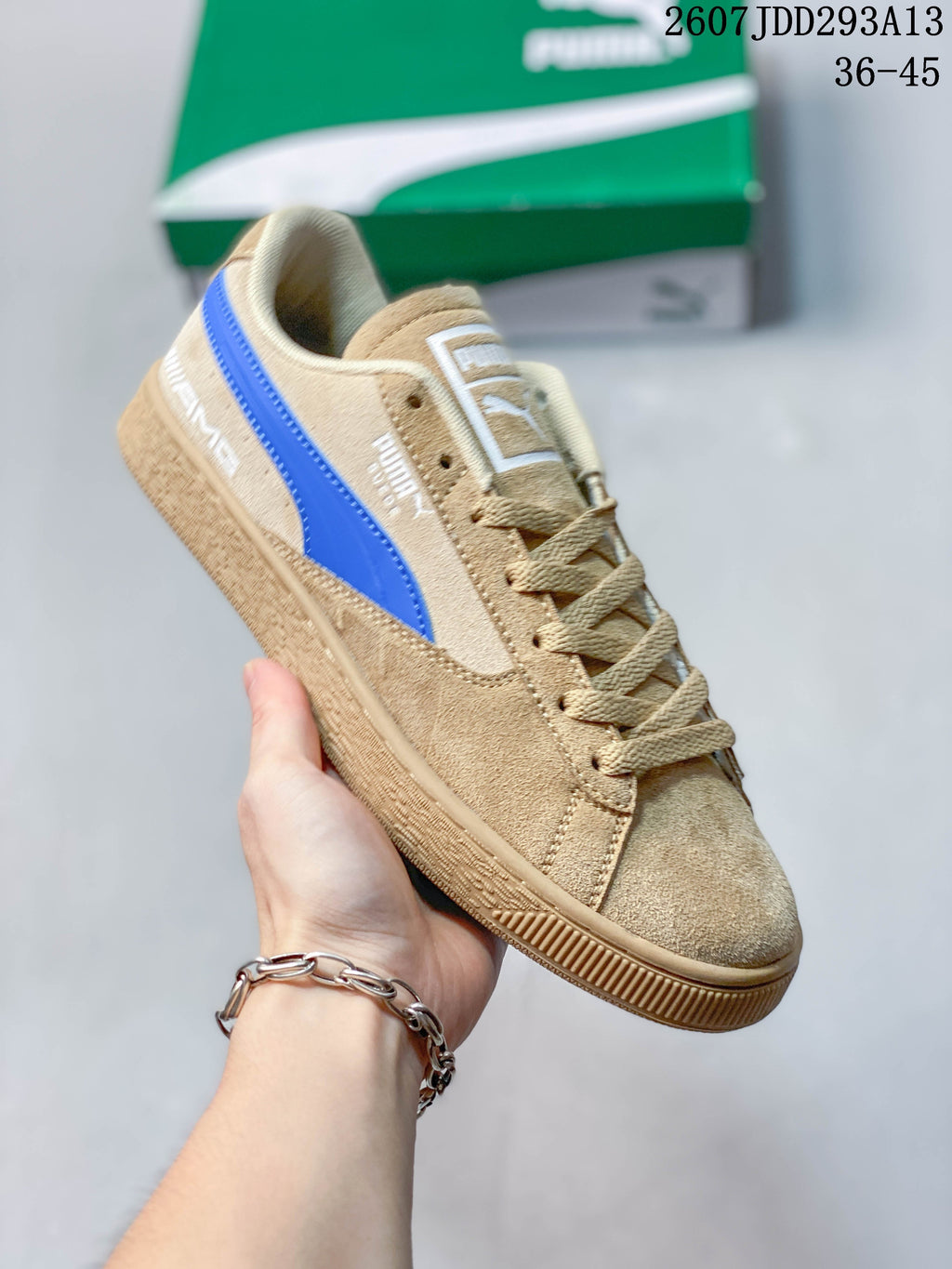 PUMA BMW MMS Suede XL Sneakers in Tan and Blue 2607JDD293A13 - product image from the listing.
