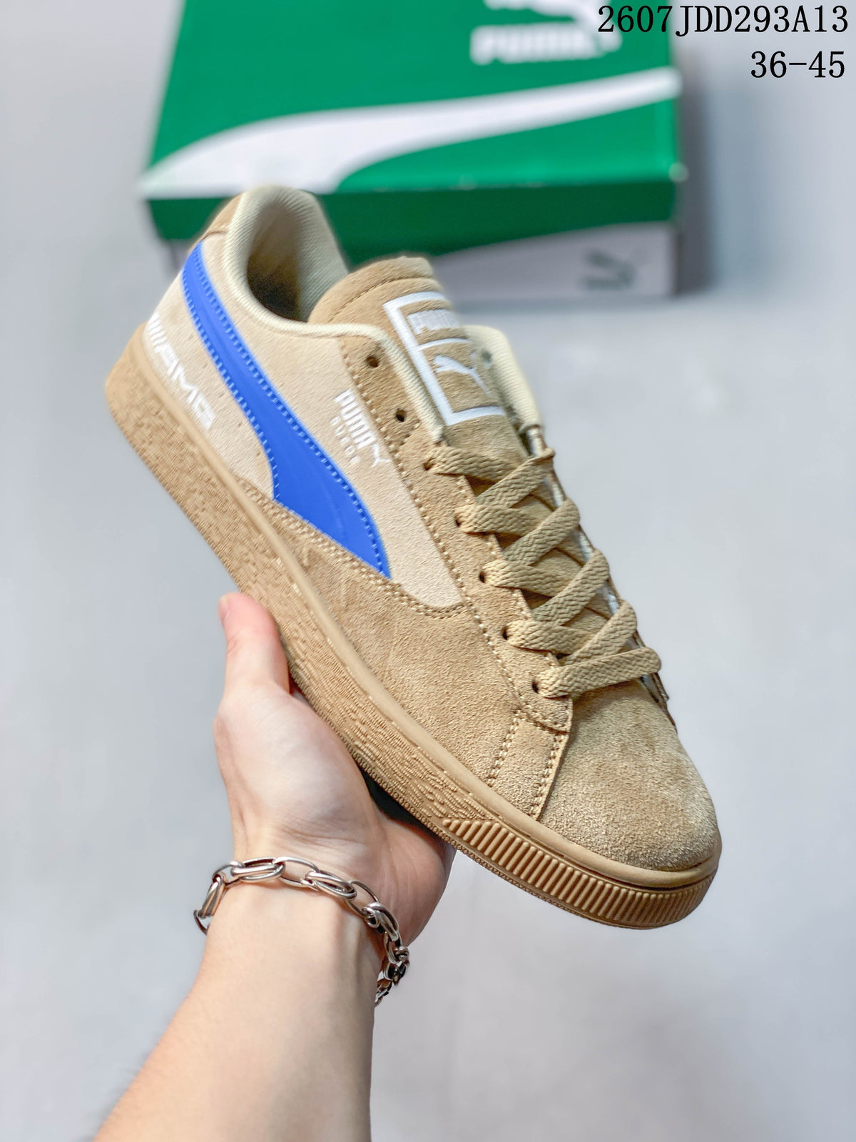 PUMA BMW MMS Suede XL Sneakers in Tan and Blue 2607JDD293A13 - product image from the listing.