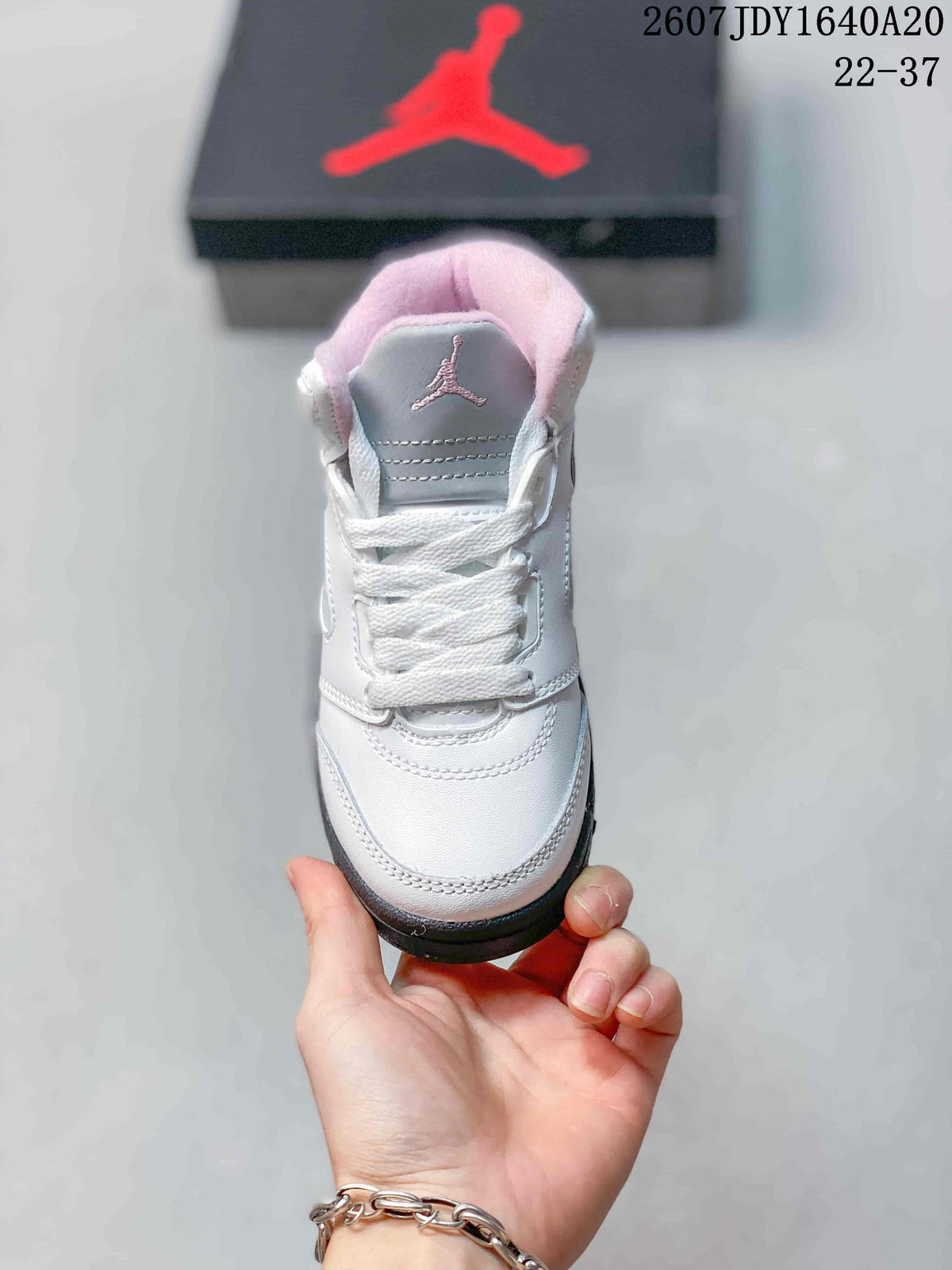 Air Jordan 5 Retro Kids Sneakers White Pink Gray - product image from the listing.