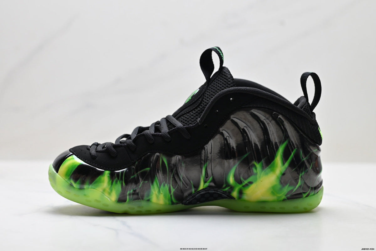 Nike Air Foamposite Huarache Basketball Sneakers in Black Green - product image from the listing.