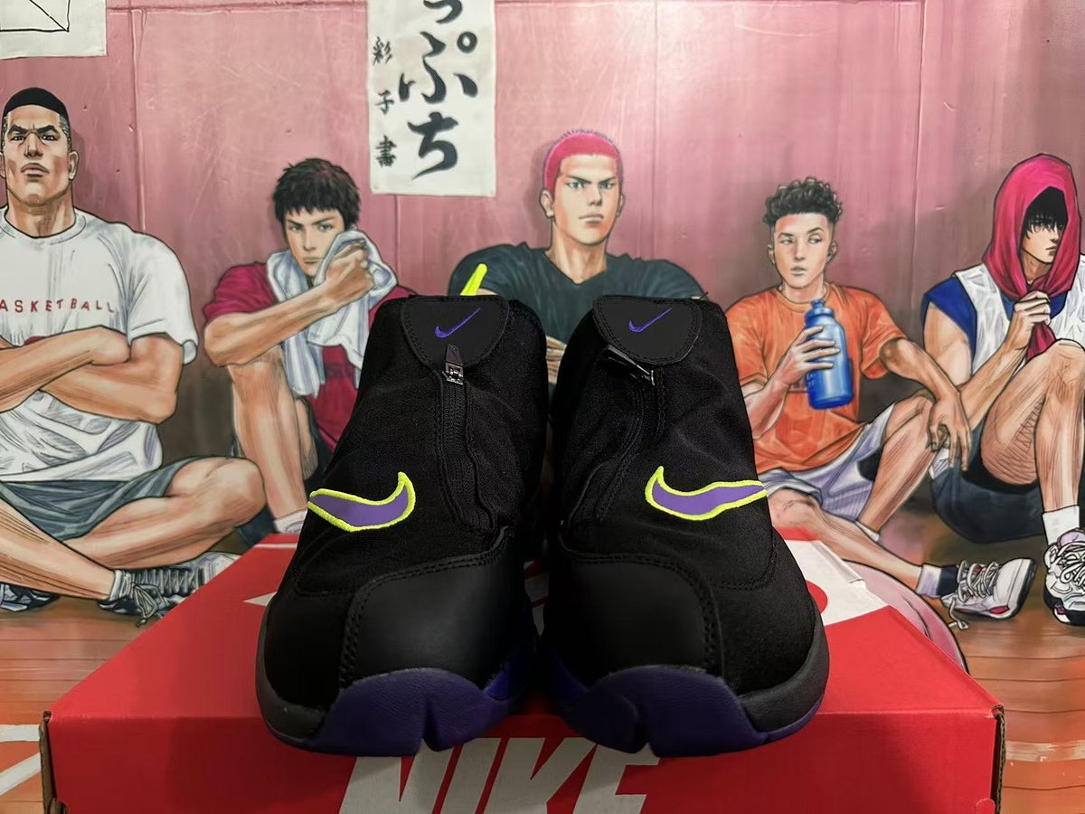 Nike The Glove Basketball Sneakers in Black Purple Yellow - product image from the listing.