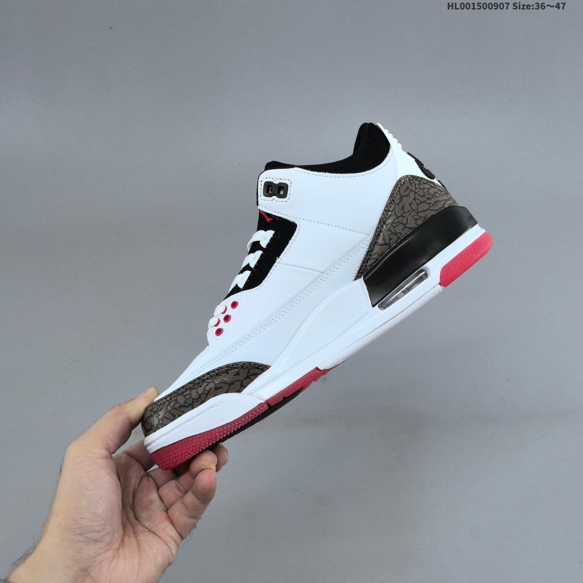 Air Jordan 3 OG World's Best Dad Sneakers in White Black Red - product image from the listing.