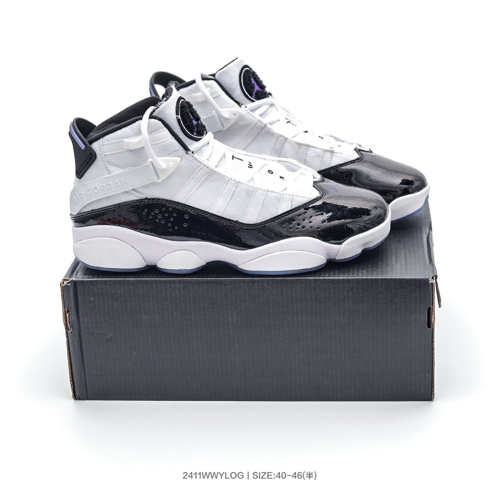 Jordan 6 High-Top Sneakers in White Black Purple - product image from the listing.