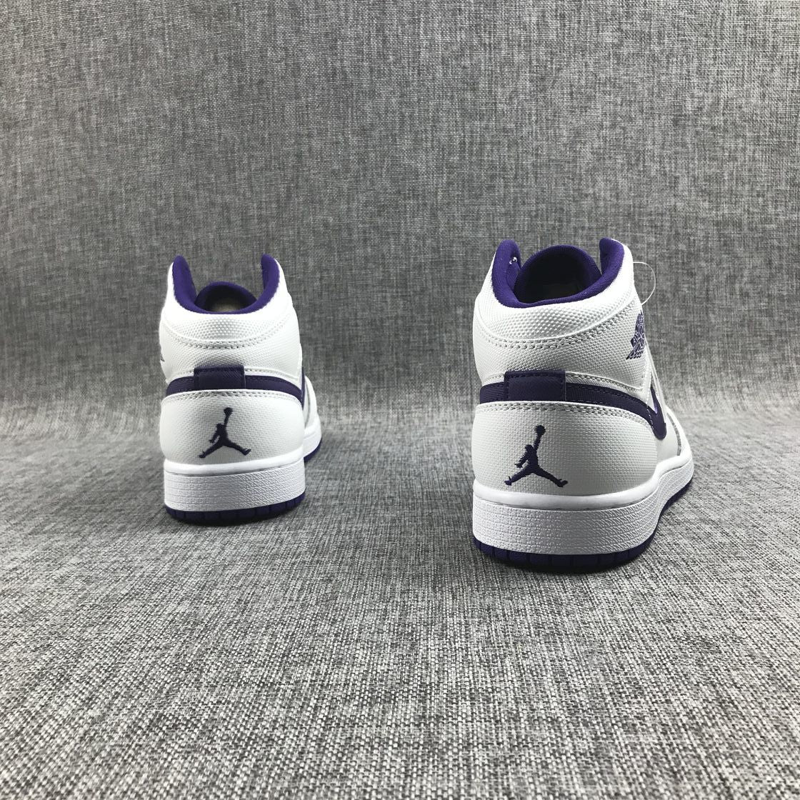 Air Jordan 1 Mid Sneakers in White Purple 332148-137 - product image from the listing.