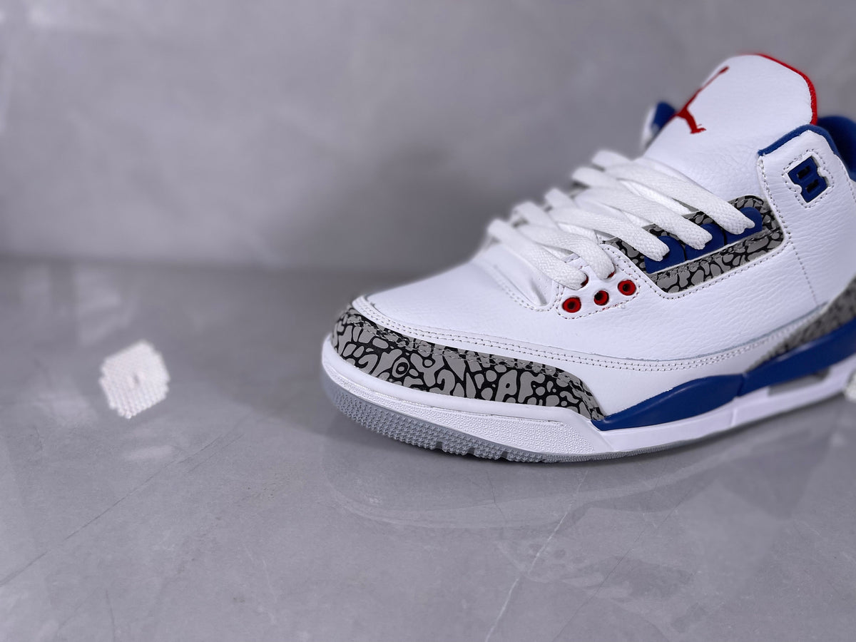 White Blue Elephant Print Sneakers - Nike Air Jordan 3 - product image from the listing.